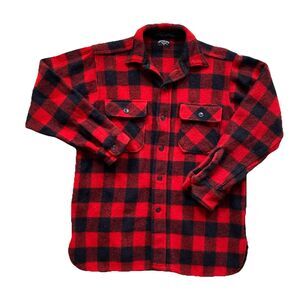Vintage Winter King Wool Shirt Buffalo Plaid Medium 50s 60s Red Black